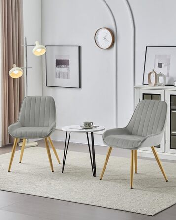 Крісла для їдальні Lestarain, 2 шт., для кухні, вітальні, їдальні, в стилі ретро, з м'яким сидінням, металеві ніжки, до 150 кг, (велюр, світло-сірий)