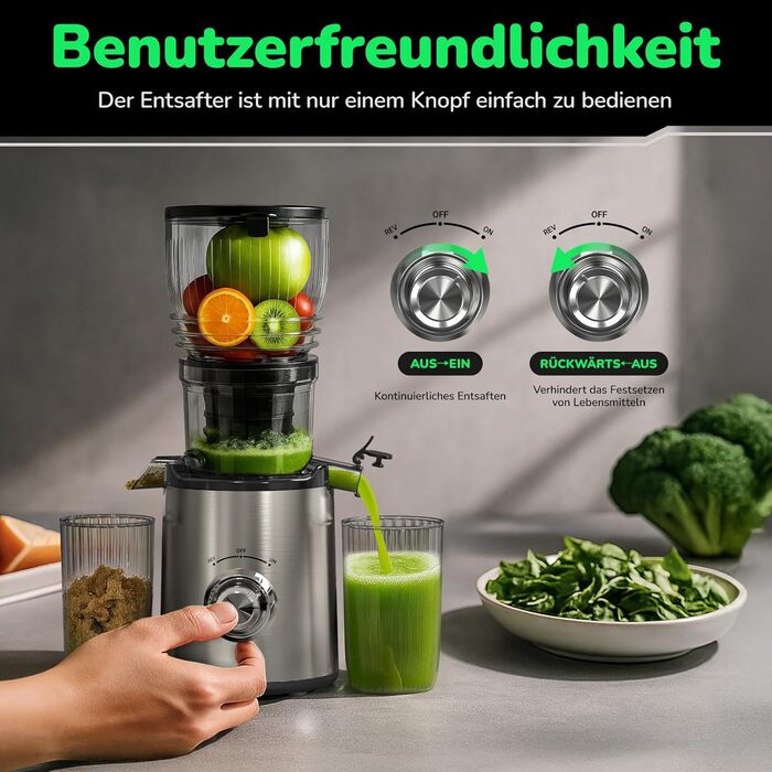 Електричний соковитискач Slow Juicer: для овочів та фруктів, 148 мм, 2 л, легкий у чищенні, з 2 чашками
