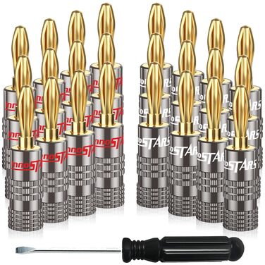 Штекер-банан InnoStars Bullet Pin, 24 шт. , 4 мм, 24K позолочений, для кабелю 12-20 AWG