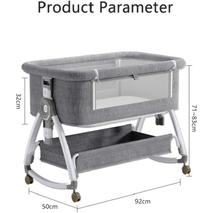 Дитяче ліжко-гойдалка GLOKID 3 в 1 з колесами, регулювання висоти та нахилу матрацу, сірий колір
