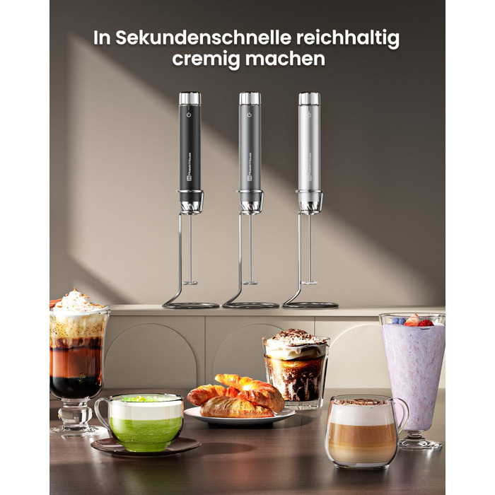 Електричний піноутворювач для молока Maestri House з регулюванням швидкості, знімний міксер з нержавіючої сталі, для лате та капучино (сірий)