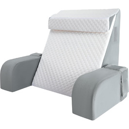 Велике подушко-крісло для читання Babenest з підлокітником, високоеластична піна, ергономічна підтримка спини, подушка для шиї та підголівник, подушка для рефлюксу для сну, ігор, перегляду телевізора для ліжка та дивану, білий та сірий
