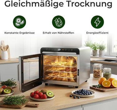 Сушарка для фруктів та овочів KRAMER W з таймером 24h та регулюванням температури 35-70°C, 5 висувних полиць, корпус з нержавіючої сталі, без BPA