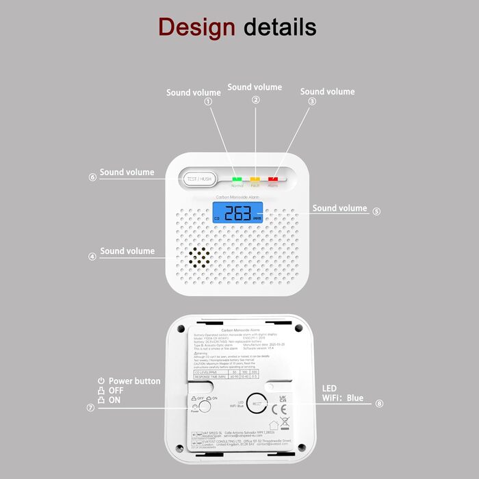 Детектор чадного газу CO з цифровим дисплеєм, портативний, для дому, авто, подорожей, офісу, ресторану, готелю (WiFi, 4 шт.)