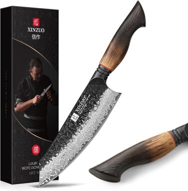 Ніж Сантоку XINZUO Damaststahl 19,3 см з нержавіючої сталі Дамаск, професійний кухонний ніж, серія Mo, ергономічна ручка з білого дуба