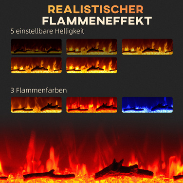 Електричний камін HOMCOM з настінним кріпленням та пультом дистанційного керування, з імітацією дров та кристалів, потужністю 1800 Вт, чорного кольору