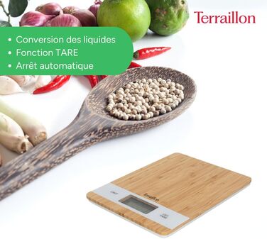 Кухонні ваги TERRAILLON Bamboo з USB-зарядкою, функція Tara, перетворення об'єму, 5 кг, бамбук