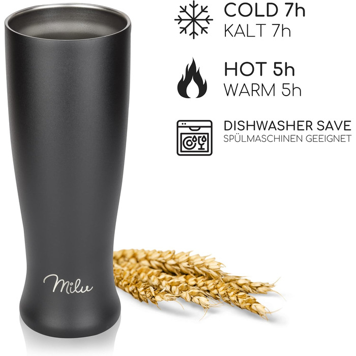 Термокухоль для пива Milu Weizenbierglas 500 мл, нержавіюча сталь, з кришкою, подарунковий набір для чоловіків (2 шт)