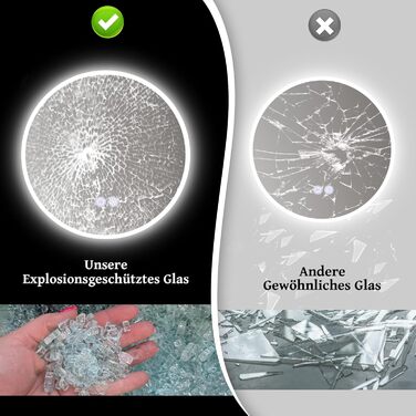 Дзеркало для ванної кімнати кругле LED з підсвічуванням 60 см, IP44. Кругле дзеркало з LED підсвічуванням для ванної кімнати, сенсорне керування, 60x60 см