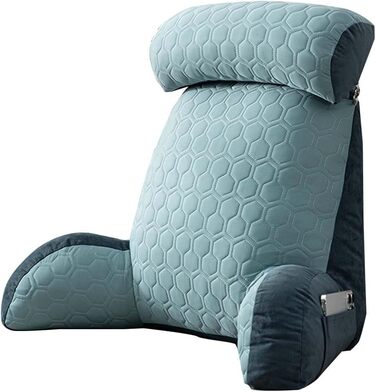 М'яке читальне подушечка для ліжка, дивана, крісла, портативна подушка для спини, знімний валик для шиї та кишені для зберігання, підставка для позиціонування, валик для шиї для перегляду телевізора та ігор (Блакитний)