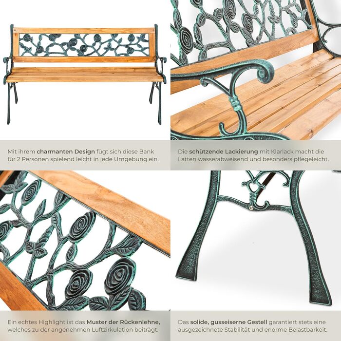 Гарна лавка для саду Tectake на 2 місця, з дерева, у стилі кантрі, для тераси, балкона або саду. Розміри: 119,5 x 62 x 83 см (модель 'Michaela')