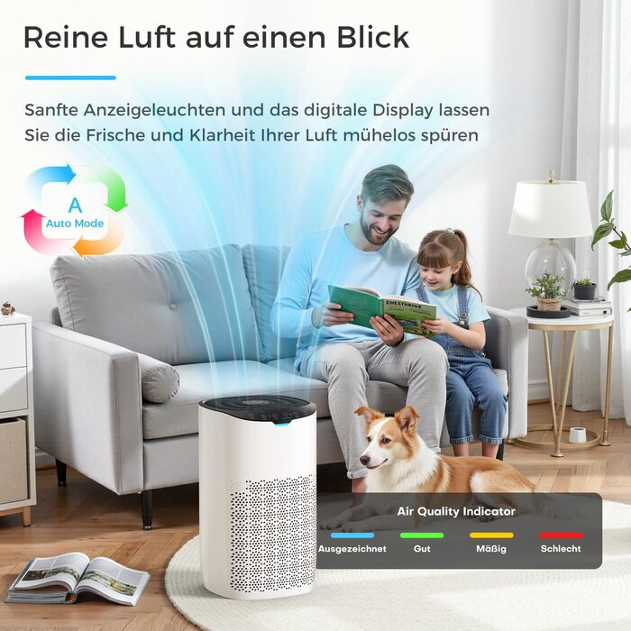 Повітряочищувач AROEVE з фільтром HEPA H13, 3-ступенева фільтрація, для спальні, 5W, 22dB, з аромадіфузором, видаляє пил, алергени, шерсть тварин, білий