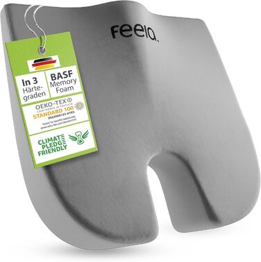 Ортопедична подушка-клинок Feela® для сидіння: 3 ступені жорсткості, для автомобіля та дивану, для спини, срібна, м'яка (50-80 кг)