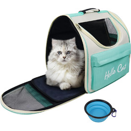 Котячий рюкзак Сумка для перевезення котів Собачий рюкзак до 7,5 кг Портативна сумка для кішок Котячий рюкзак Дихаючий рюкзак для домашніх тварин для кішок з кількома входами, видимими вікнами, мисками для подорожей (зелений)