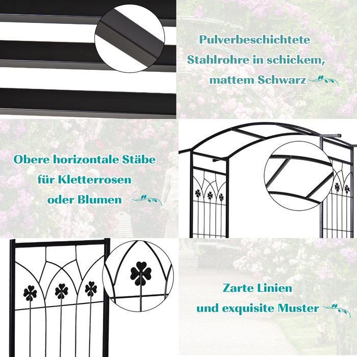 Арка-пергола з лавкою та решіткою для рослин, металева, чорна, 154 x 60 x 205 см