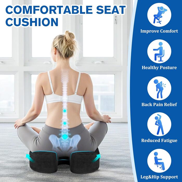 Подушка для сидіння CushyOasis: м'яка, з memory foam, для офісного крісла, протиковзна, знімний чохол, для полегшення болю в куприку, 13.4 см (Чорний)