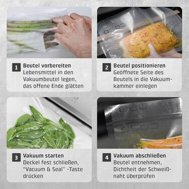 Вакууматор Caso HC170 для продуктів з регулюванням часу запаяння, потужний насос 9 л/хв та набором пакетів 20x30см