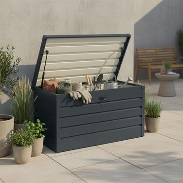 Скриня садова металева Steelsøn Dorado 350л антрацит, водонепроникна, з замком та відкидною кришкою для тераси, балкону, саду 120x62x63 см
