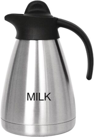 Вакуумний глечик для молока Olympia з кришкою, що загвинчується, 500 мл/17 унцій, нержавіюча сталь із чорною кришкою, принт молока збоку, буфетні станції для чаю та кави, CL371 (230 (В) мм)