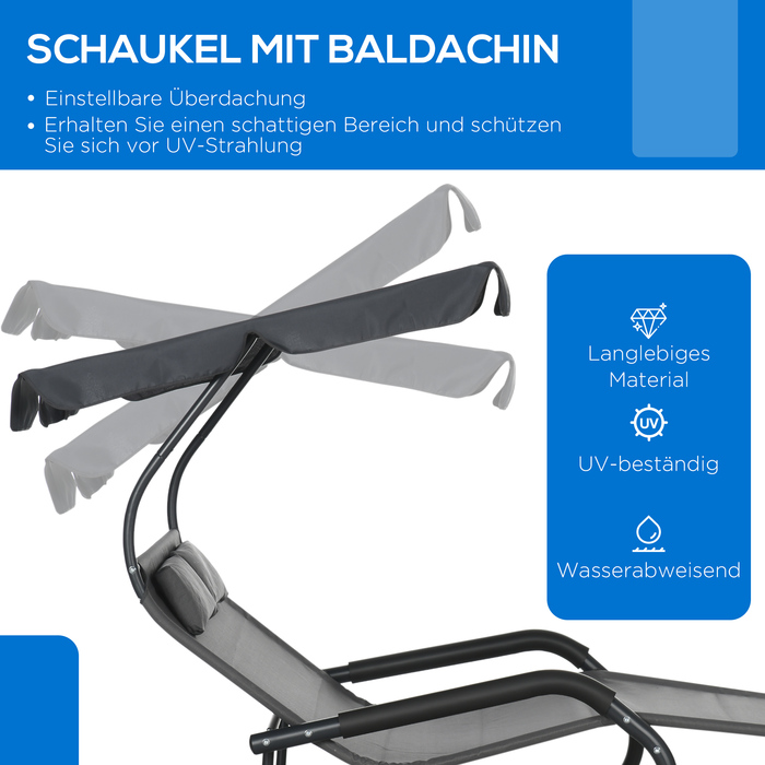 Подвійне шезлонге для двох осіб, з подушкою та балдахіном, розміром 200 см x 139 см x 140 см, темно-сірий
