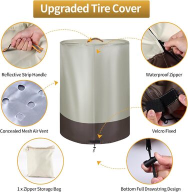 Міцна сумка для коліс автомобіля 420D, універсальна, для 4 коліс, з блискавкою та водовідштовхувальним покриттям, розмір 84x120 см (бежева та коричнева)