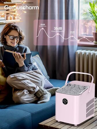 Льодогенератор Fohere 14 кг/24 год, рожевий: швидке виробництво льоду (5 хв), 2 розміри кулеподібного льоду, самоочищення, з ручкою та лопаткою для льоду