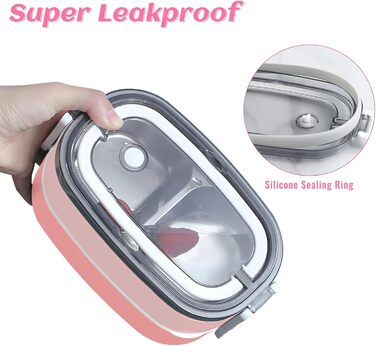 Ланчбокс дорослий та дитячий з сумкою, 3 відділи, витоки неможливі, для мікрохвильовки, бенто-бокс для роботи, школи, пікніка, подорожей (рожевий)