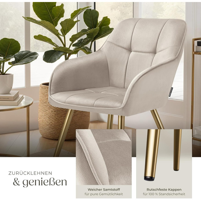 Тектейк® Комплект з 6 крісел з оксамиту для вітальні, їдальні, туалетного столика - бежево-золотий колір