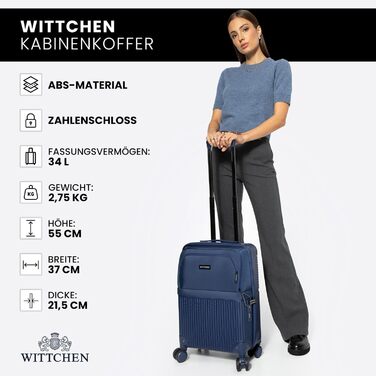 Набір валізWITTCHEN AXIS 3 шт. | Ручна та велика валіза | Гібрид ABS Nylon з TSA замком, телескопічною ручкою та 360° колесами | (Темно-синій, 55 x 37 x 21,5 см)