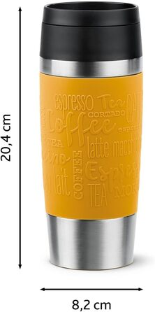 Термокружка Emsa N20210 Travel Mug Classic Isolierbecher, 0.36 л, нержавіюча сталь, 4 години гаряча, 8 годин холодна, герметична, для миття в посудомийній машині, 360° відкривання (Senfgelb)