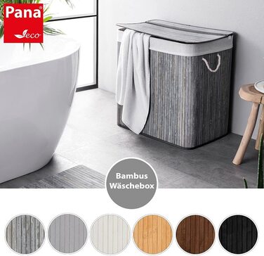 Бамбуковий кошик для білизни PANA ECO з кришкою * дерев'яна сумка для білизни * складаний колектор для білизни шафа для білизни у ванній 100 бамбук * колір * розмір (72 л (40 х 30 х 60 см), сірий камінь)