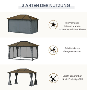 Намет для вечірок Outsunny Gazebo 4x3 м з бічними панелями та сітчастими бортами, дах ПК з алюмінію темно-сірого кольору