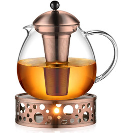 Скляний чайник зі срібними голосними 1500 мл із ситечком для чаю з нержавіючої сталі 18/8 Скляний чайник з боросилікатного скла Скляний чайник підходить для підігрівачів чаю (1500 мл бронзовий чайник типу 5 з нагрівачем)