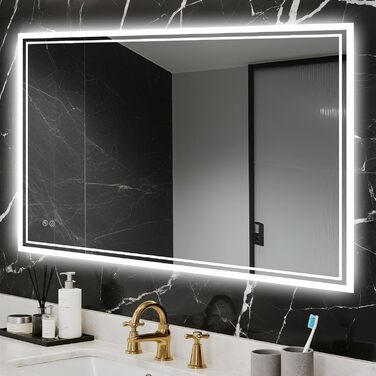 LED дзеркало для ванної кімнати з підсвічуванням 40 x 60 см – Antifog, 3 кольори, регулювання яскравості, подвійний сенсорний вимикач, пам'ять при відключенні електроенергії, монтаж на гачки, квадратна форма