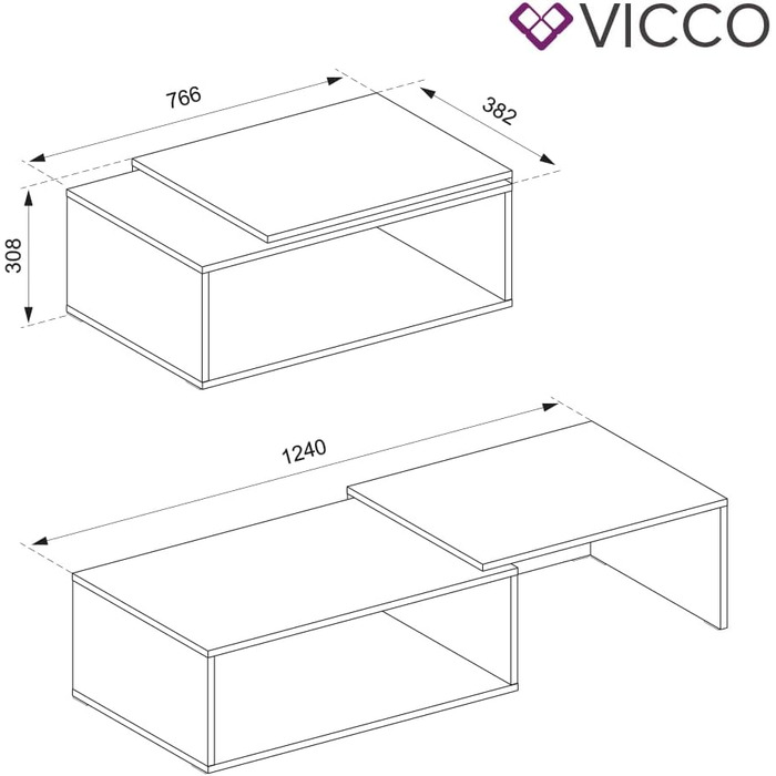 Журнальний столик Vicco Bert, Антрацит/Дуб, 76,6 x 30,8 см