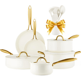 Набір посуду RIOVARM з нержавіючої сталі з антипригарним покриттям Ceramic Beige: каструлі, сковороди, соусники, пательні, лопатки