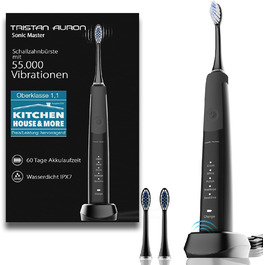 Електрична зубна щітка Tristan Auron SonicMaster (Блакитна) - 6 голів, чохол, 100 днів тестування, 5 режимів, 55 000 VPM, таймер 2 хв