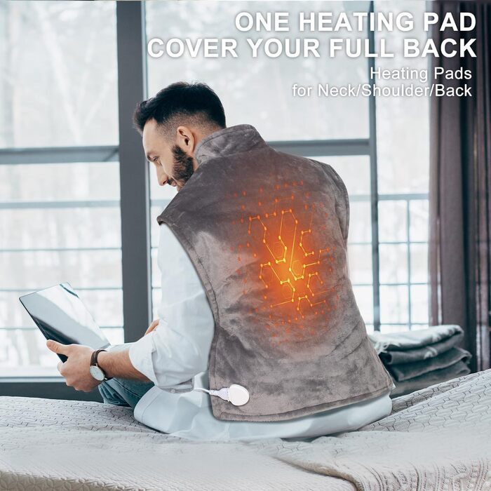 Грілка для спини, шиї та плечей NALONE, 63x100 см, 6 температурних режимів, таймер, фланель, пральна