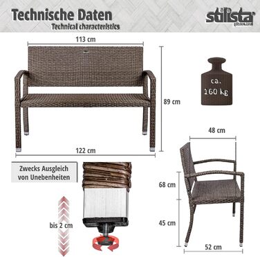 Гарнітура для саду STILISTA 2-місна з поліротангового плетіння, стійка до УФ-випромінювання, чорна (122 x 52 x 89 см)