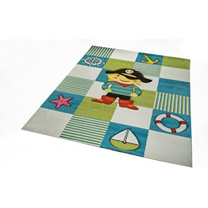 Килим-дитяча мрія, килимок для дитячої кімнати, килимок пірат бірюзово-зеленого кольору, кремовий Розмір 120x170 см (140x200 см)