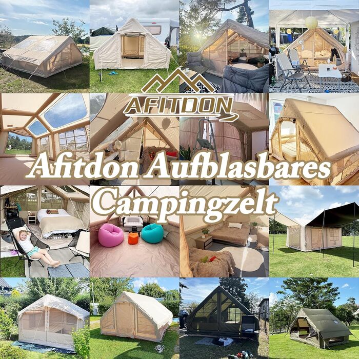 Надувний кемпінговий намет з димоходом та вікном, для 2-10 осіб з насосом, Oxford тканина, швидкозбірний, всесезонний