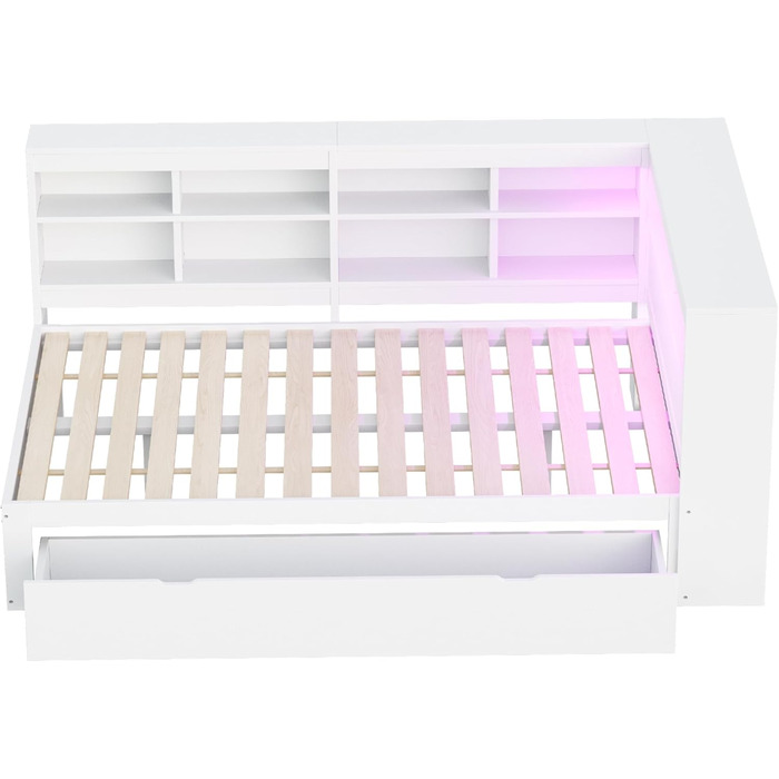 Диван-ліжко Kehun Doppelbet 140x200 см з LED та USB, ящик для зберігання та полиця, білий, без матраца