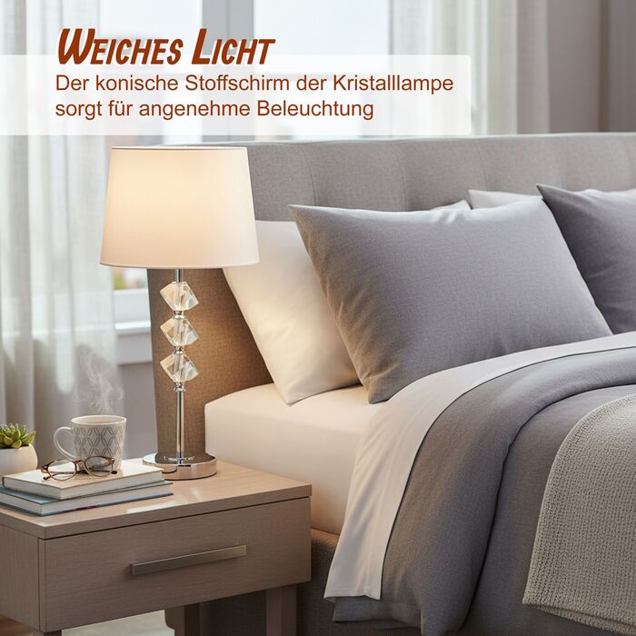 Настільна лампа Relaxdays з кришталевим декором та шовковим абажуром