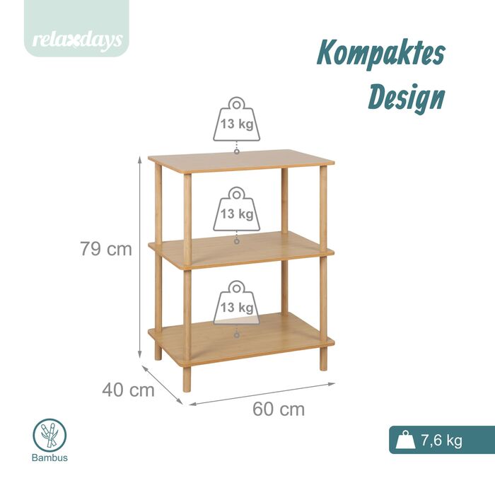 Стелаж Relaxdays з бамбука та МДФ, 3 полиці