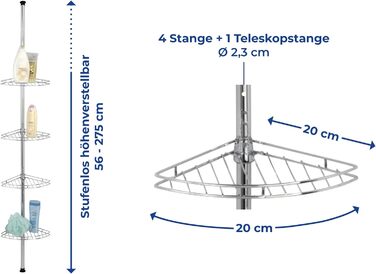 Телескопічна душова кабіна WENKO з нержавіючої сталі, виготовлена з нержавіючої сталі, проста установка, розміри (Ш x В x Г) 20 x 56-275 x 20 см