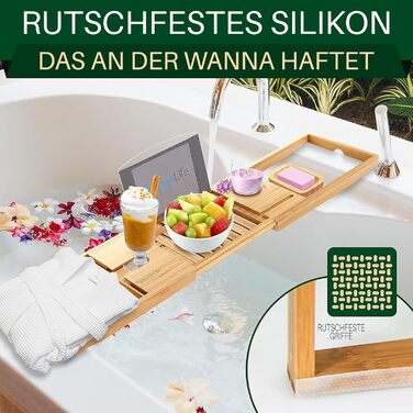 Поличка для ванни SereneLife з бамбука – висувна з подарунковою коробкою, антиковзаюча, для книг, вина, снеків та догляду за собою