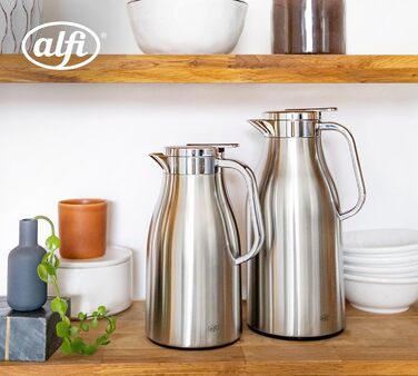 Термос Alfi SKYLINE 1,5л з нержавіючої сталі з вбудованим скляним вкладишем, поворотний замок з зручною кнопкою, ергономічна ручка, для використання однією рукою, ідеальний як кавоварка