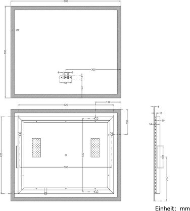 Дзеркало для ванної кімнати SONNI LED 50x70 см з LED-підсвічуванням, сенсорним керуванням, 3 кольори світла, проти запотівання та функцією пам'яті. Білий колір.