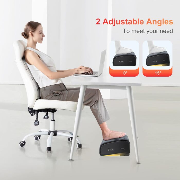 Підставка під ноги Comfier для столу, 2 режими температури (до 60°C), ергономічна підставка під ноги для офісу/дому, 2 регульовані висоти, 44x13x28 см