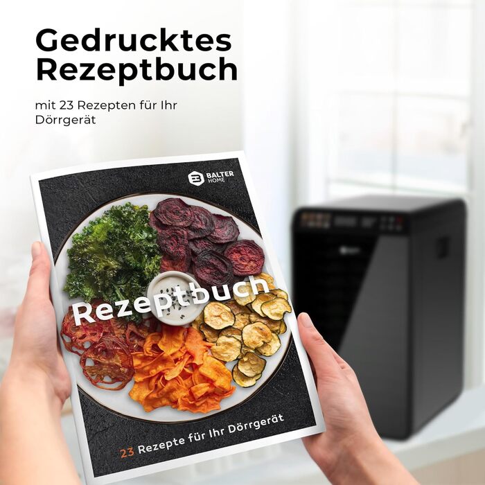 Електрична сушарка для фруктів та овочів Balter з нержавіючої сталі, 12 ярусів, 1100 Вт, 70 л об'єм, 12000 см² поверхня сушіння, BPA-free, 35–75 °C, таймер до 72 год